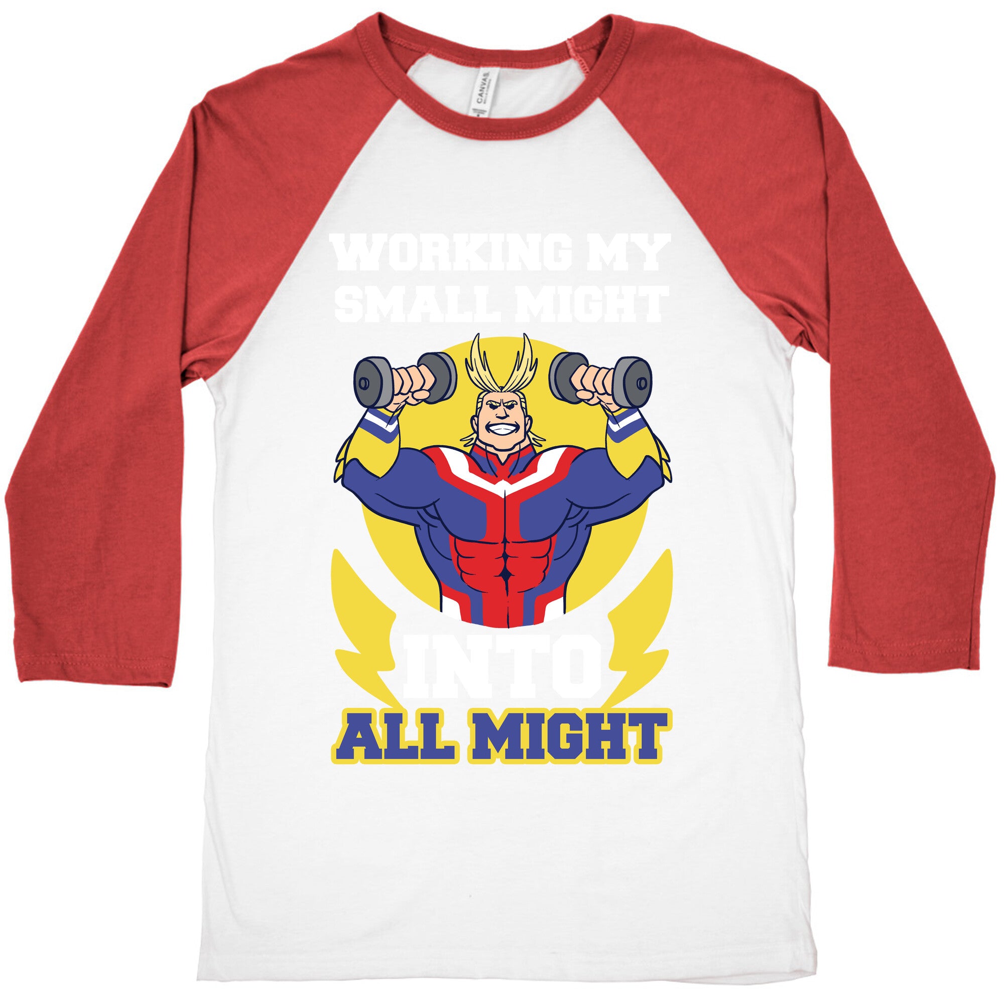 Working My Small Might Into All Might - My Hero Academia Baseball Tee